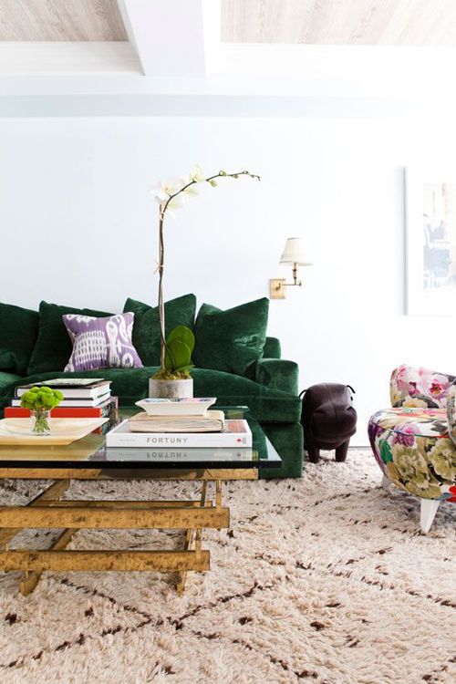 moroccan rug green velvet sofa