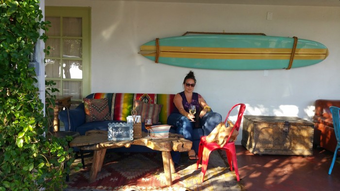 Kate on an Indigo Sofa with Mexican Serape The Estate of Things