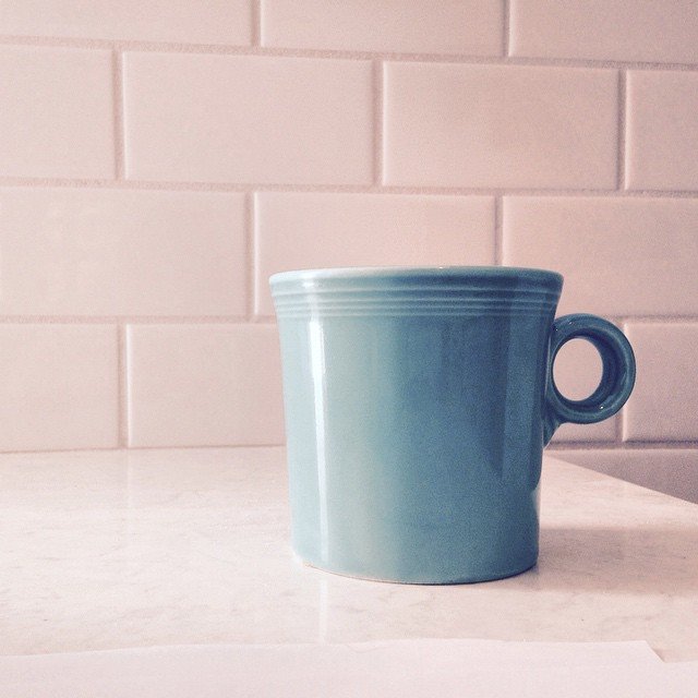 I was really set on a pool blue for pocket door at Bennett kitchen but then I saw my coffee cup sitting on the counter 