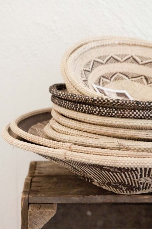 a stack of african baskets